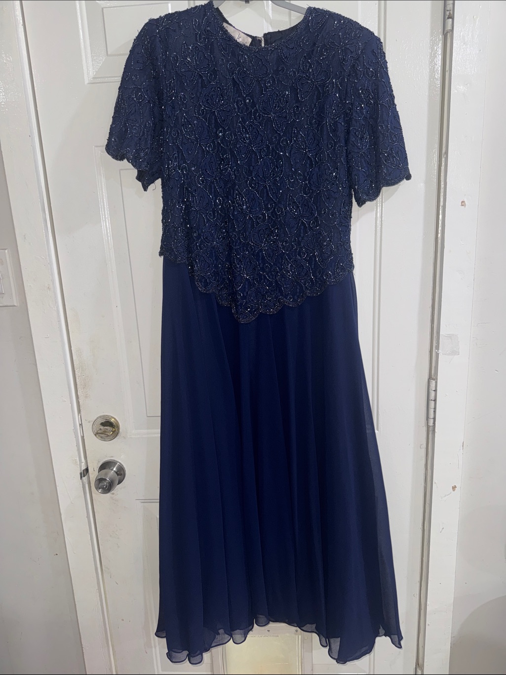 Laurence Kazar Navy Blue Beaded Maxi Dress